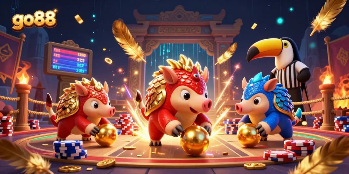 Engage in thrilling gameplay at go88 with colorful pangolins in an energetic casino setting.