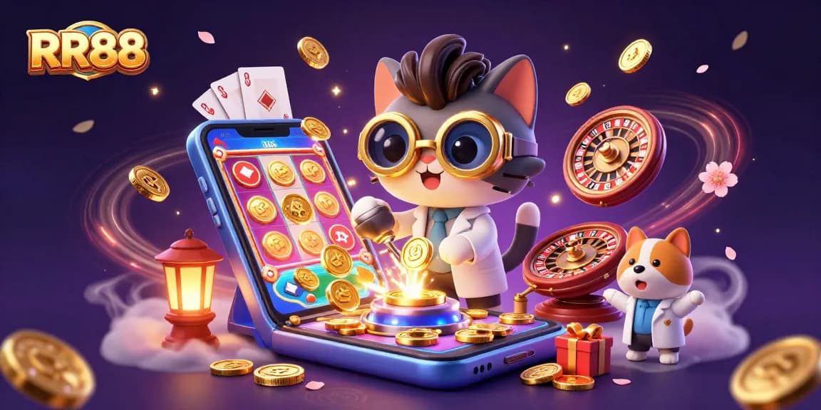 Join RR88 for exciting gameplay as a mad scientist cat and dog create winning odds in an electrifying casino atmosphere.