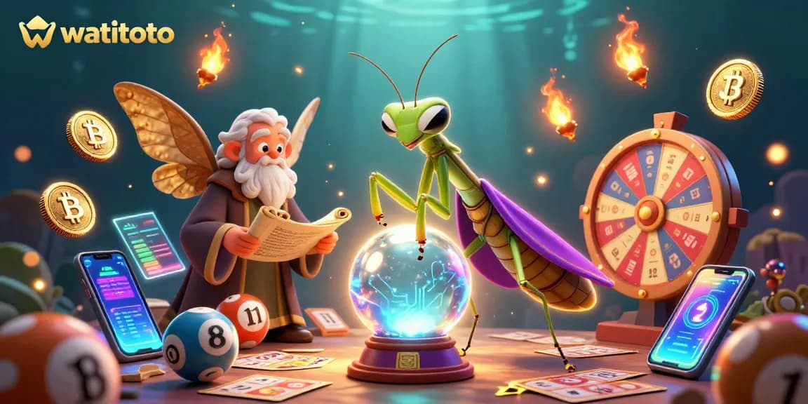 Experience lottery excitement with watitoto's vibrant illustration featuring fortune tellers and winning strategies.