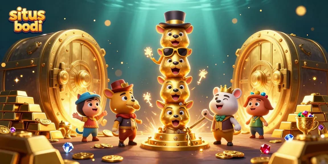 Situ judi bola captivating action scene showcasing a dynamic golden totem pole amidst sparkling treasures and casino elements.