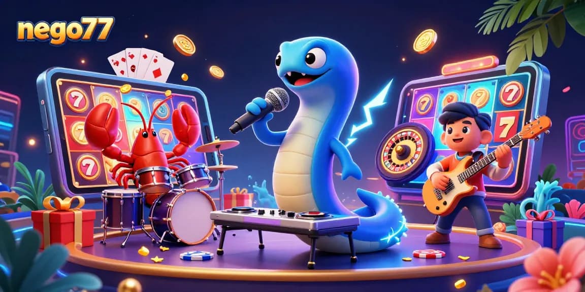 Experience the excitement of nego77 with vibrant underwater casino elements and characters in a dynamic scene.
