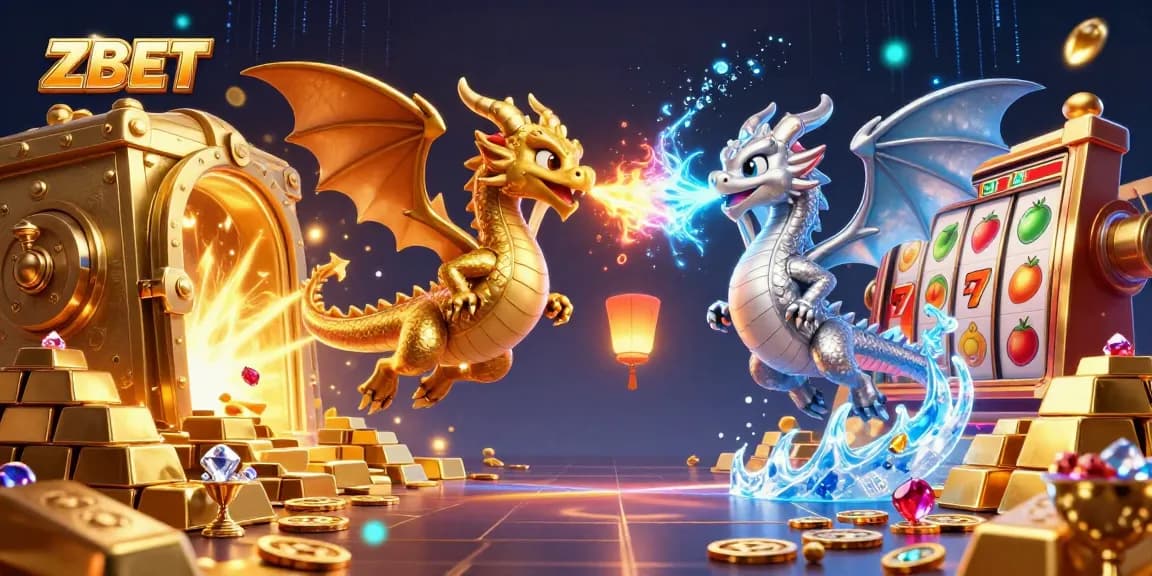 ZBET offers vibrant casino adventures with twin dragons, slot reels, and treasure scattering jewels.
