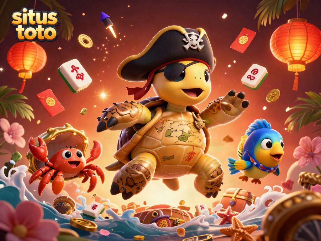 Situs toto: Engaging 3D illustration depicting a lively casino-themed scene with characters and symbols.