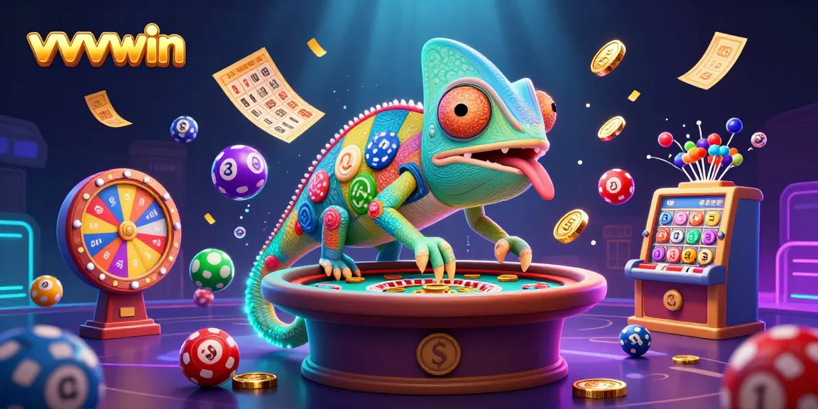 Experience thrilling gaming action with vvvwin's vibrant casino scene featuring a chameleon owner.