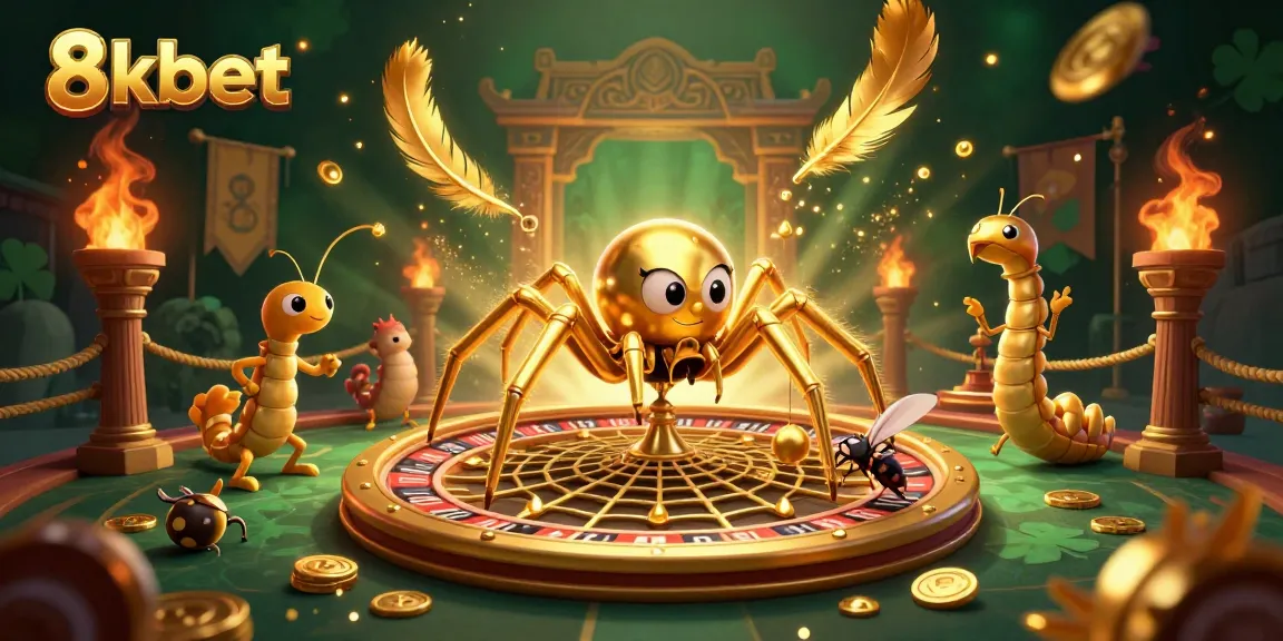 Engage with 8kbet's thrilling betting atmosphere featuring a golden spider and a centipede croupier.
