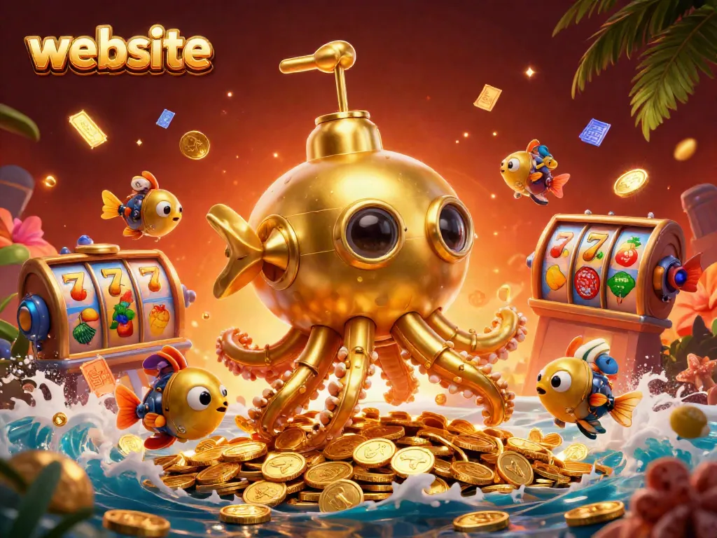 Menangkan jackpot di website dengan slot ini yang dikelilingi koin emas dan makhluk laut mekanis.