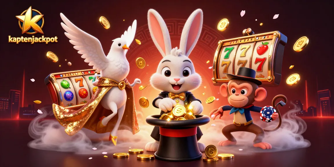 Join the magic with kaptenjackpot as a rabbit pulls coins in a vibrant online casino scene.
