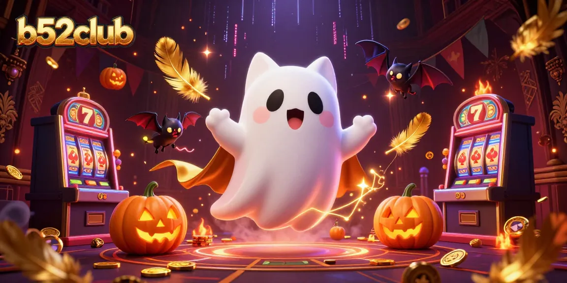 Experience thrilling gameplay at b52club with a ghost cat in a haunted casino scene.