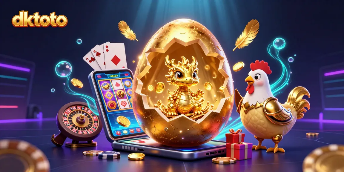 Experience the thrill of dktoto as a golden dragon emerges from a cracking egg, surrounded by vibrant casino elements.