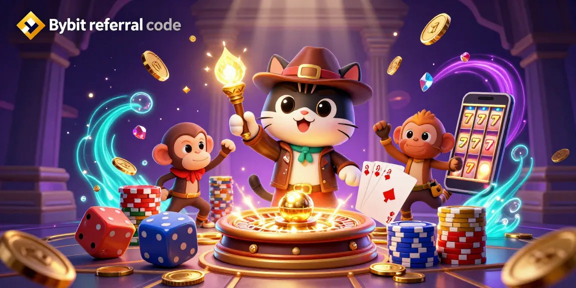 Unveil advantages with Bybit referral code while the cat explorer discovers casino treasures.