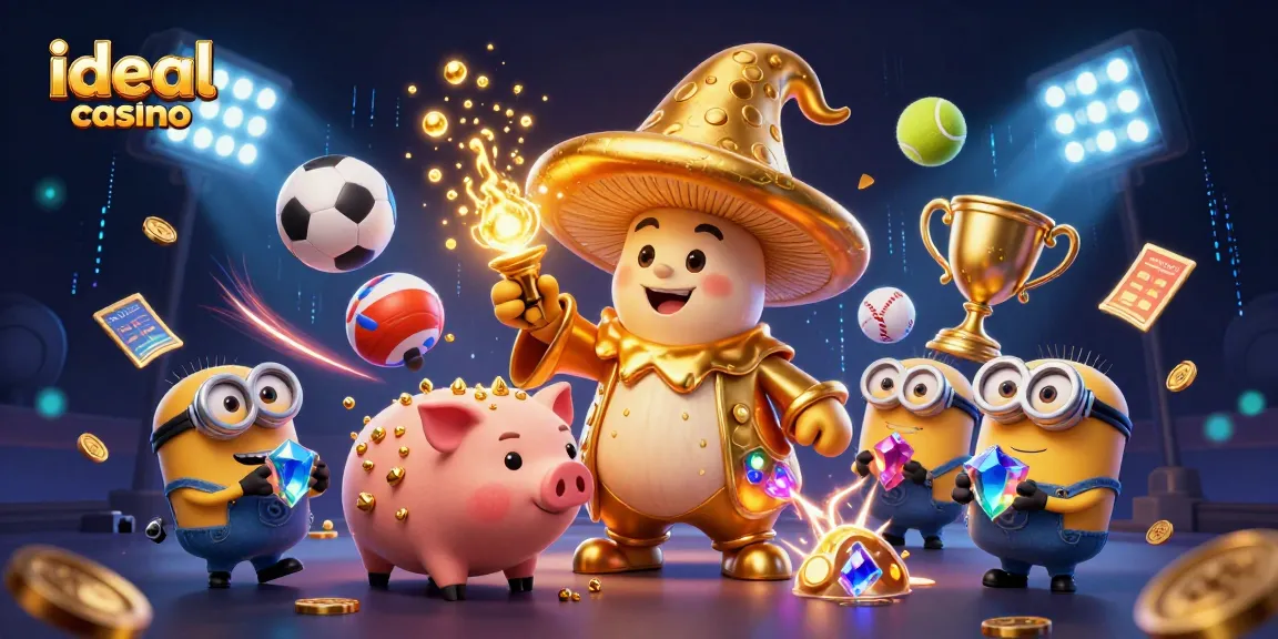Menangkan permainan di ideal casino dengan ilustrasi pemandangan megah para karakter bertema kasino.