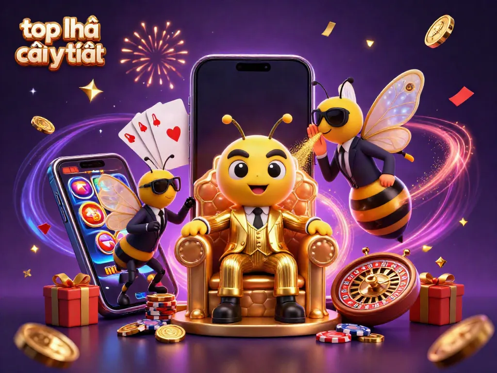 Experience the excitement at top nhà cái uy tín with a vibrant 3D scene of casino characters and games.