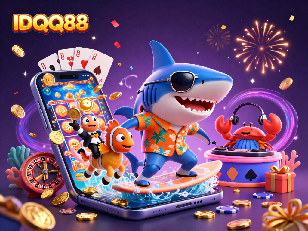Engage with IDQQ88 for thrilling slot game experiences among vibrant characters and casino elements.