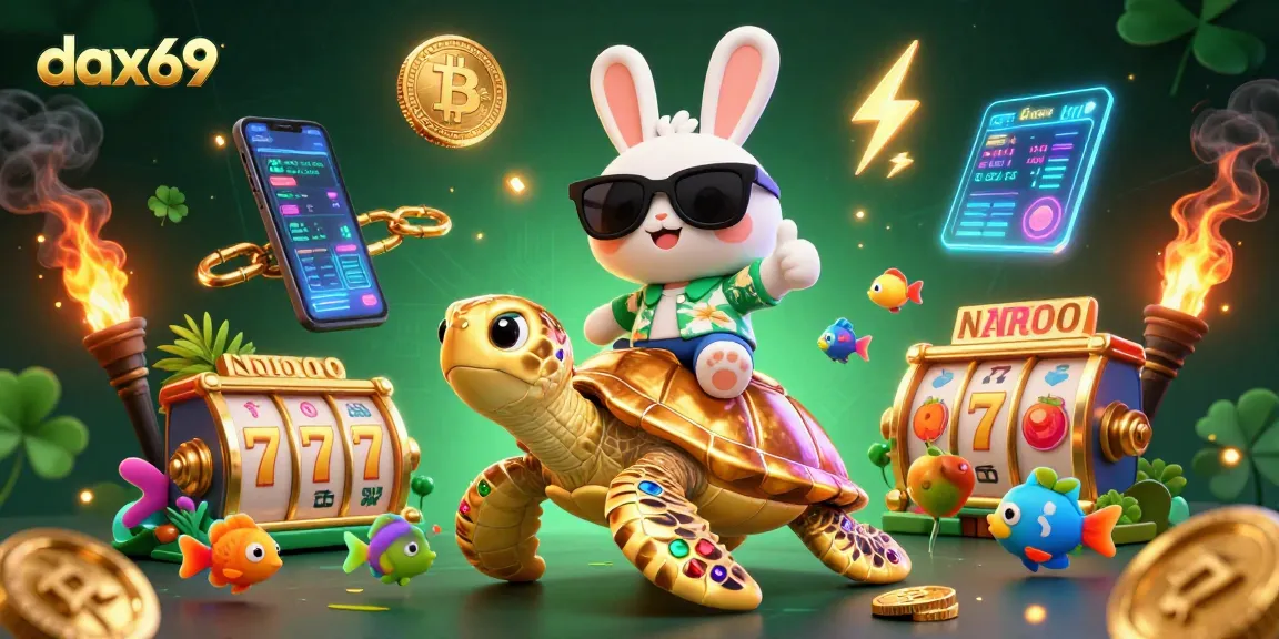 Dax69 memberikan pengalaman bermain slot dengan kelinci beruntung dan penyu emas di dalam ilustrasi cemerlang.