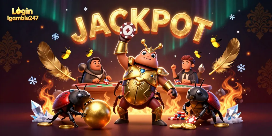 Experience the thrill of victory with Login Igamble247's vibrant casino action illustration showcasing a victorious beetle.