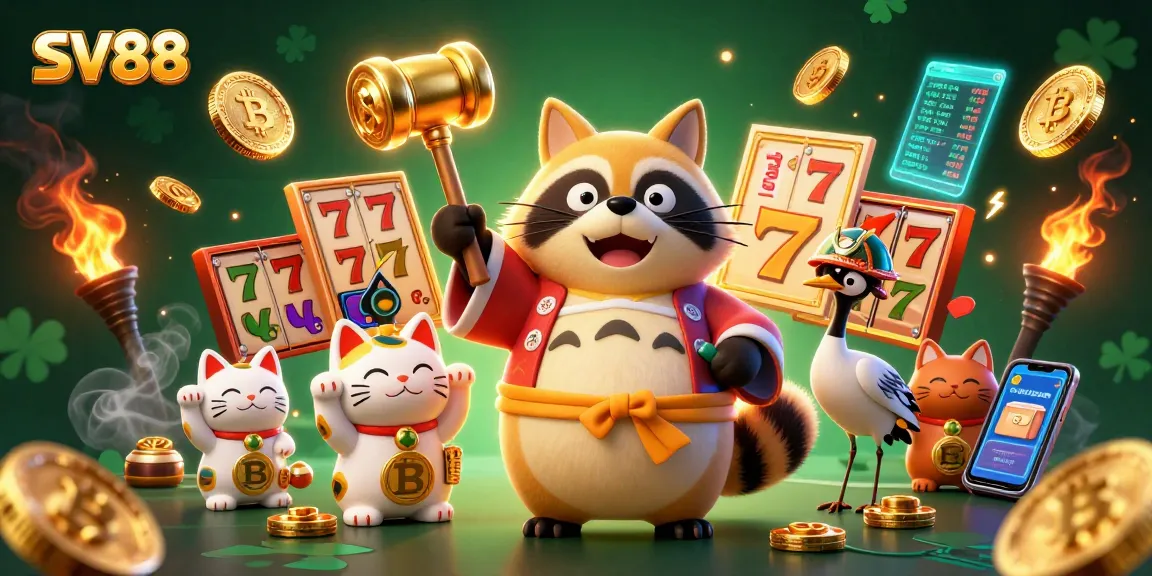 Experience the thrill of SV88 Casino with vibrant slots and cheerful characters in a dazzling scene.