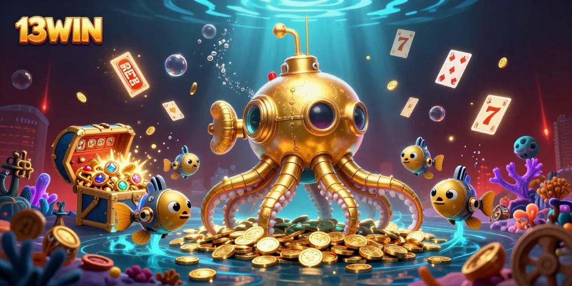 Get ready to win big at 13WIN with this vibrant and engaging 3D casino illustration, showcasing thrilling slot games and treasures.