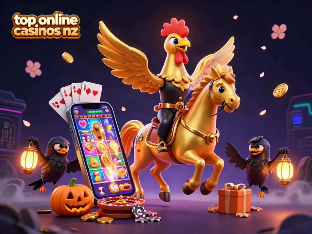 Experience the excitement of top online casinos nz depicted in a vibrant, detailed 3D illustration with captivating casino themes.