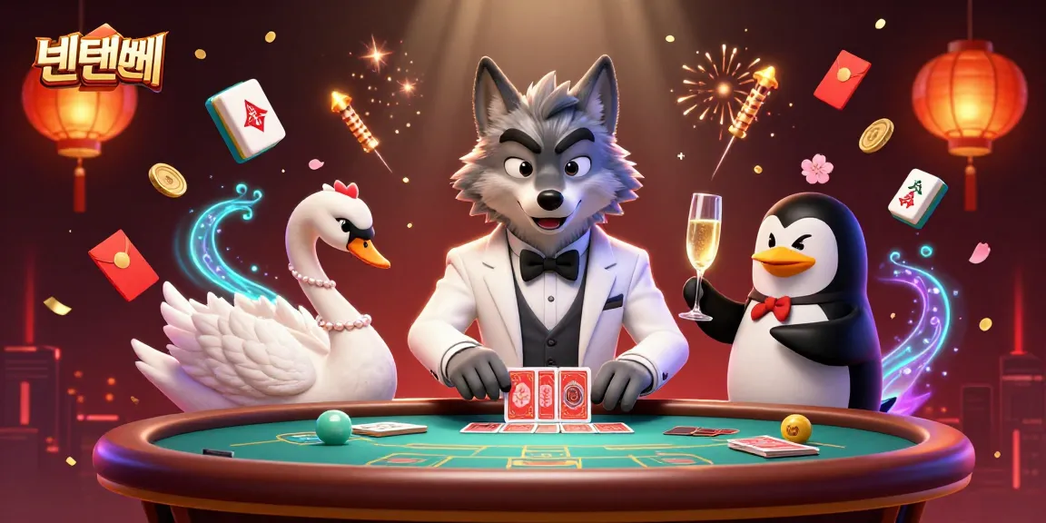 Experience thrilling baccarat gameplay at 텐텐벳 with animated characters and a vibrant casino atmosphere.