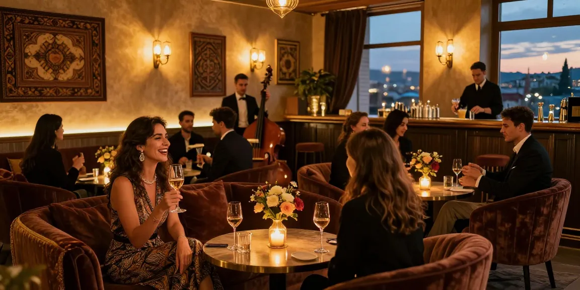Elegant lounge scene showcasing эскорт тбилиси nightlife with diverse individuals enjoying drinks in a luxurious setting.
