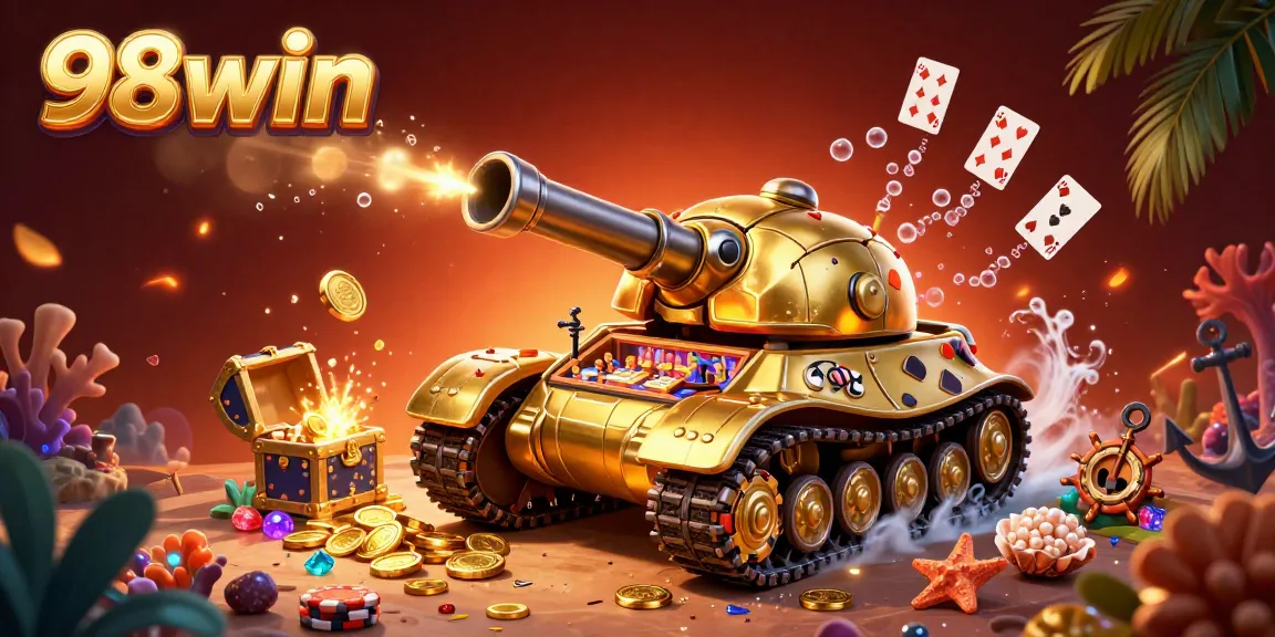 Experience the thrill of 98win with a vibrant casino scene in this dynamic 3D illustration.