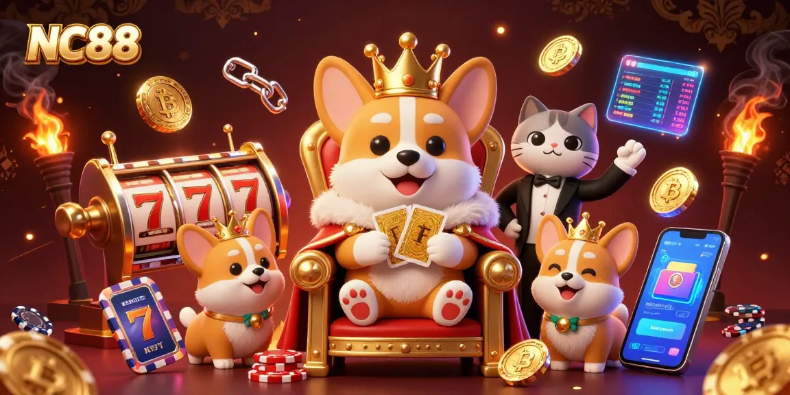 Spin the slots at NC88 with a regal corgi and exciting jackpot symbols surrounding the scene