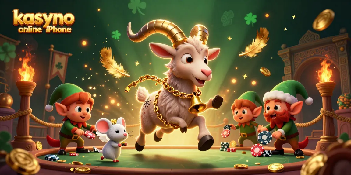 Wspaniałe kasyno online iPhone z Krampusem prowadzącym imprezę hazardową, z elfami kradnącymi żetony.