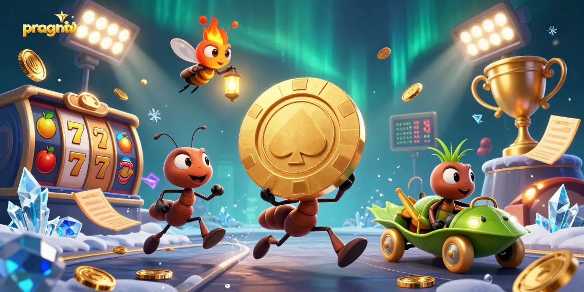 Experience the excitement of pragmatic slot games with animated ants stealing a giant chip in this vibrant scene.