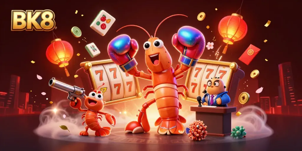 Experience BK8's vibrant casino world with lively characters and dynamic gaming elements.