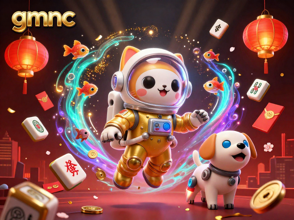 Engage with gmnc's vibrant casino universe through a dynamic space illustration filled with excitement and color.