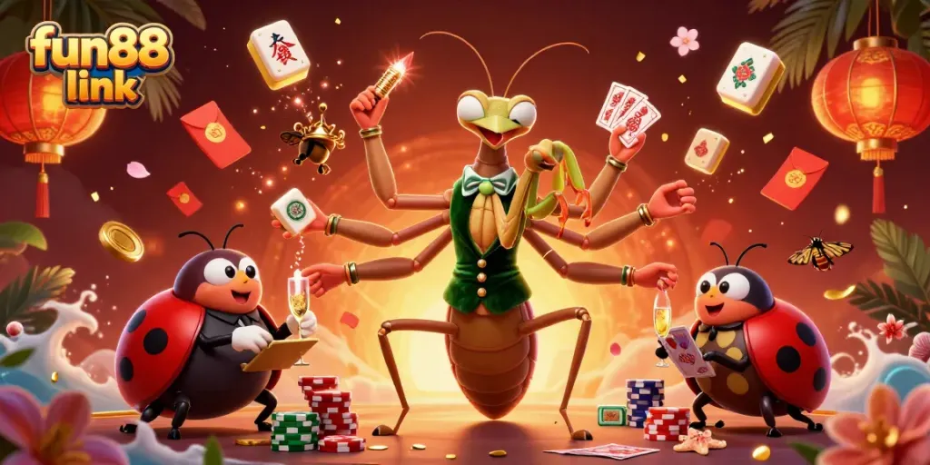 Experience the thrill of fun88 link with a 3D casino scene featuring vibrant characters and lively game elements.