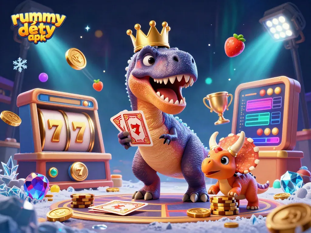 Rummy Deity apk menawarkan permainan mengasyikkan dengan karakter dino bernyanyi dan melakukan taruhan.