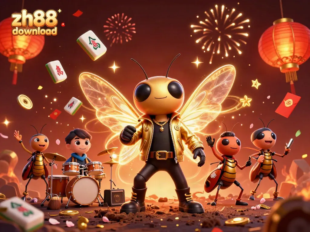 Captivating 3D illustration of zebric characters in a vibrant casino scene promoting zh88 download and gaming excitement.
