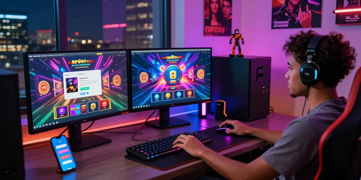 Person engaging with the APK platform for casino games in a vibrant workspace.