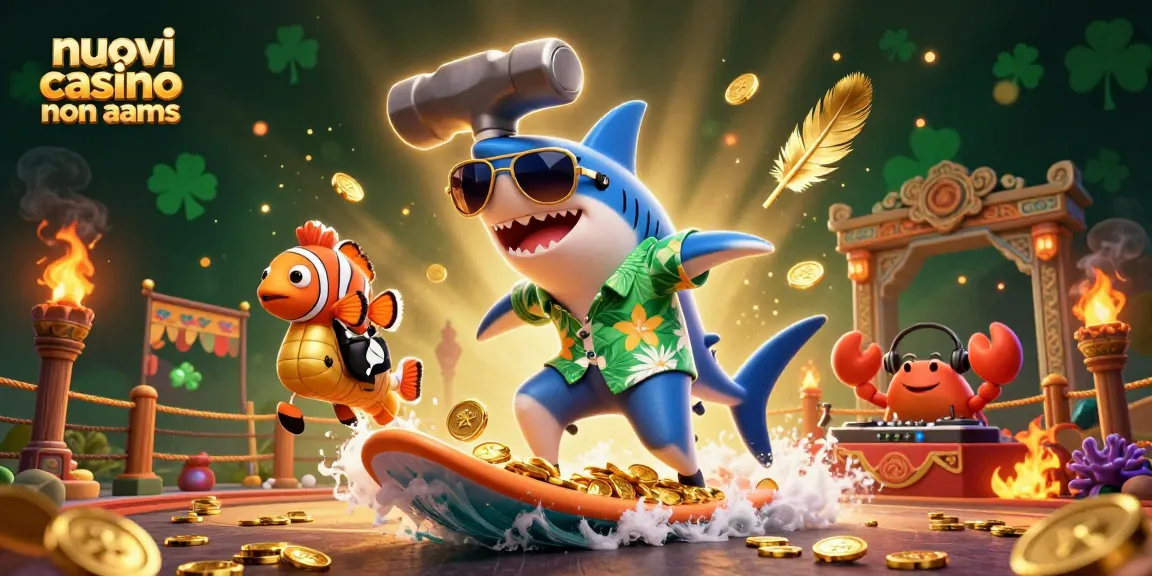 Scopri il mondo emozionante dei nuovi casino non aams in una vivace illustrazione 3D con creature marine animate e monete d'oro.