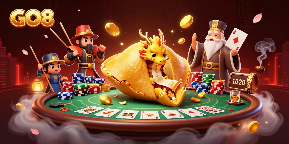 Experience the excitement of GO8 with a dynamic casino scene featuring unique characters and elements.