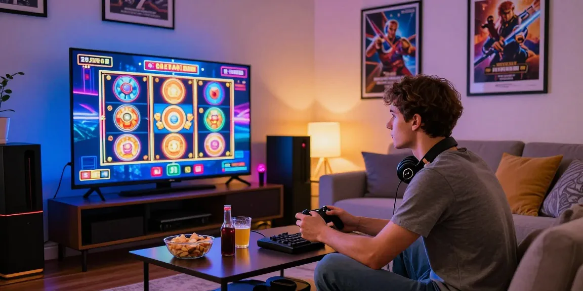 Exciting slot online resmi gaming scene in a cozy living room.