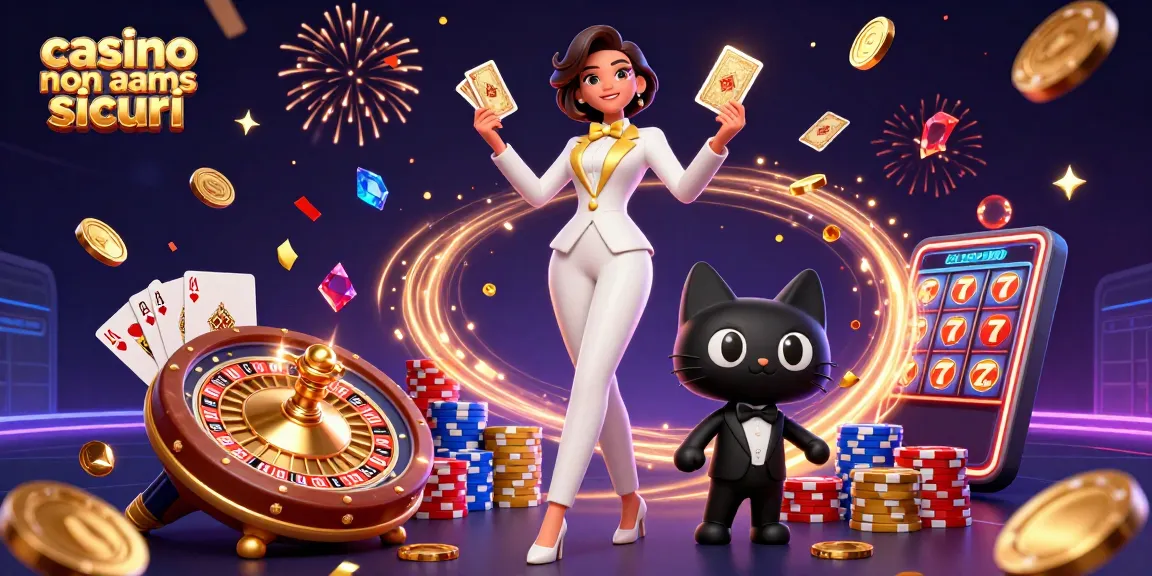 Scena glamour che mostra attività di casino non aams sicuri con una donna elegante, un gatto e dinamici elementi di poker.