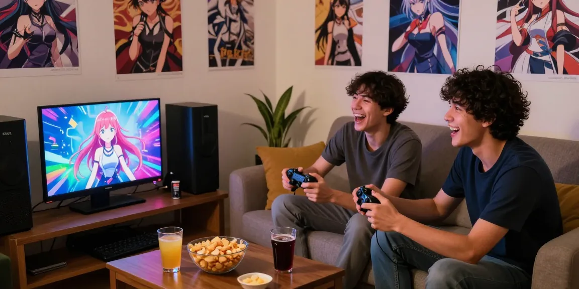 Friends enjoying hentai games in a cozy living room setting.