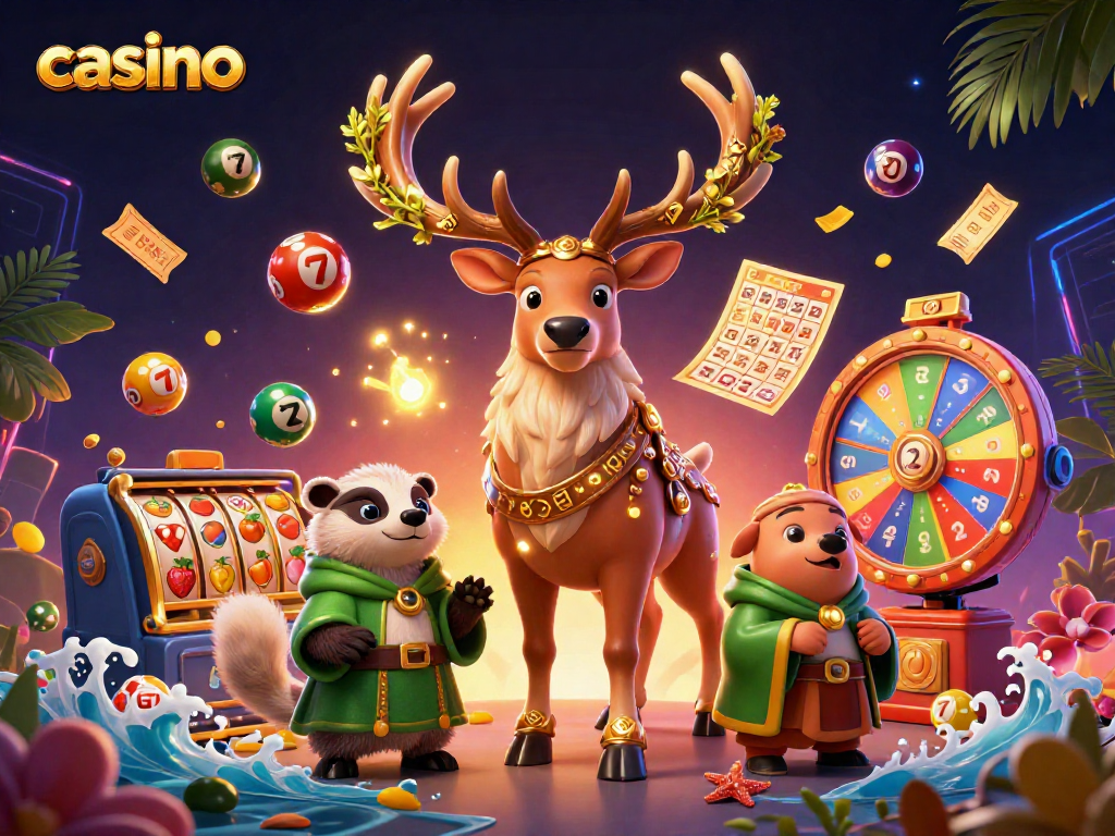Spin the reels at this vibrant casino digital illustration featuring slot symbols and lucky charms.