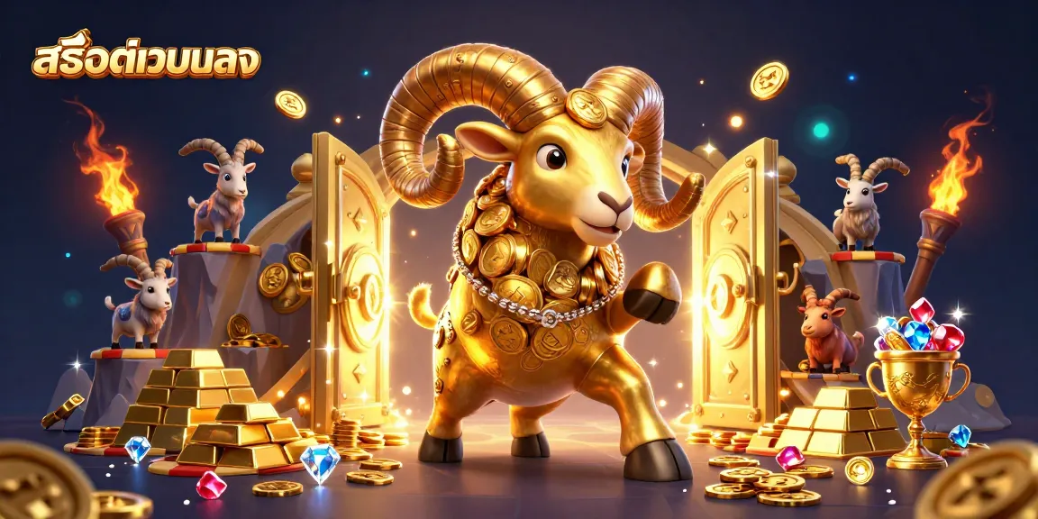 Experience สล็อตเว็บตรง with a vibrant golden ram charging towards fortune in this thrilling artwork.