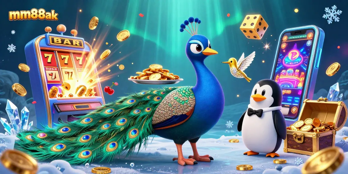 Experience excitement with mm88ak, showcasing vibrant casino games and characters in a lively scene.