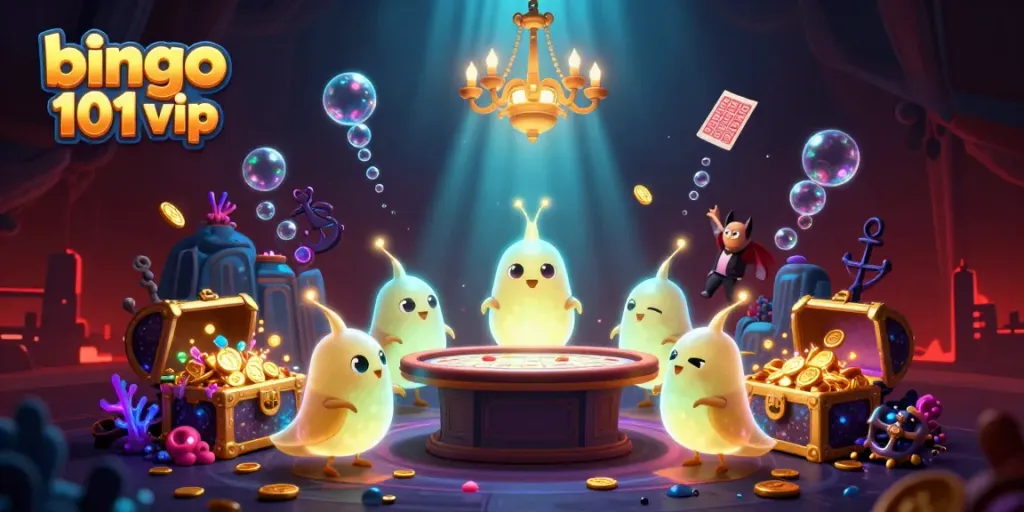 Engage with bingo 101 vip in this vibrant casino scene illuminated by glowworms and treasures