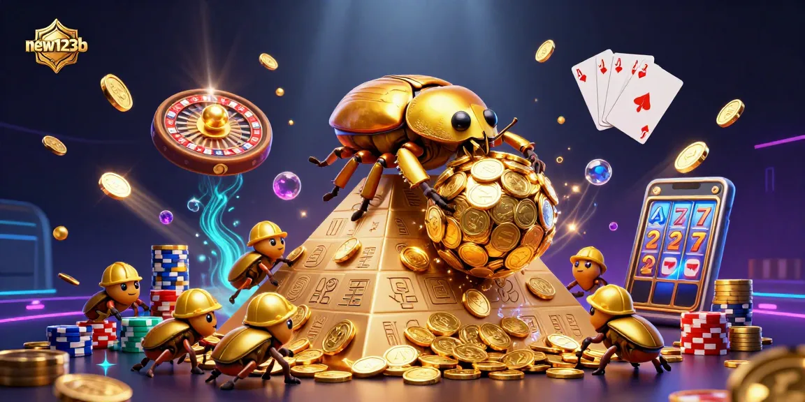 Spin to win with new123b as golden coins and gems cascade in an energizing casino scene.