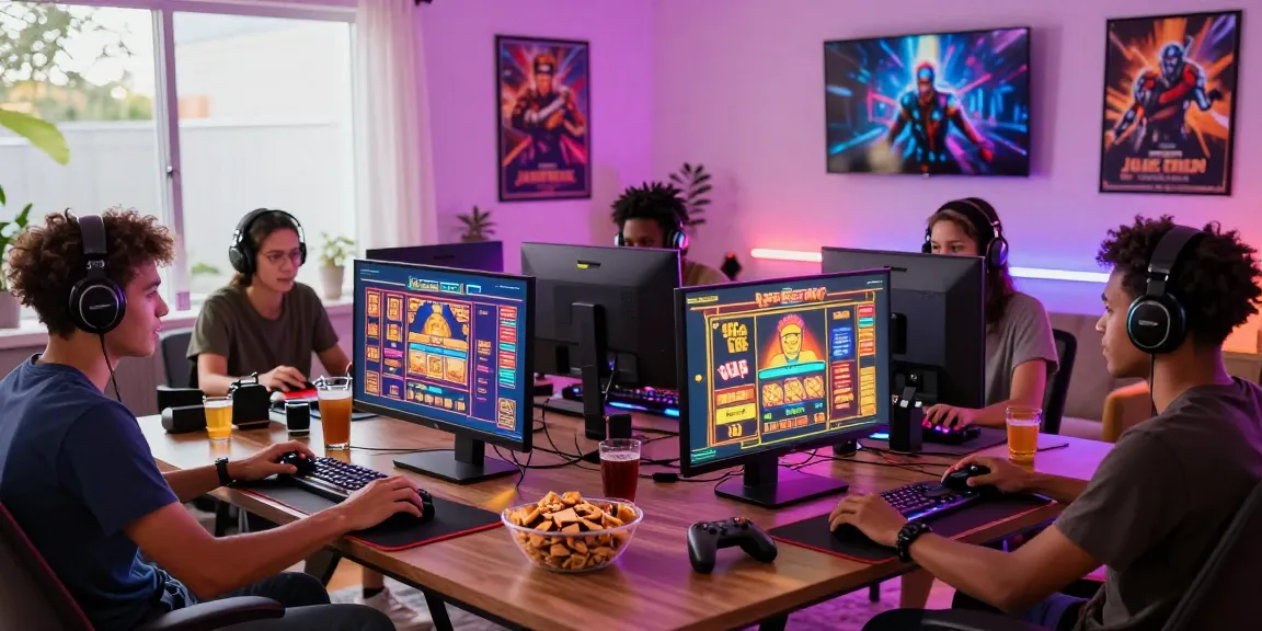 Engaged gamers experiencing deposit pulsa tanpa potongan gaming in a lively atmosphere.
