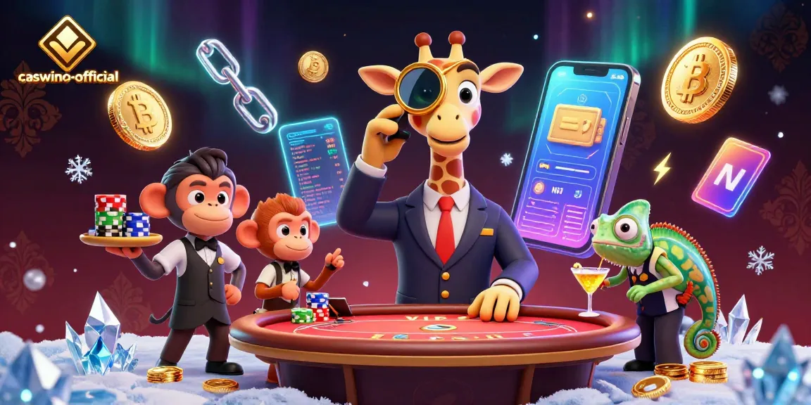 Caswino-official showcases a high-roller giraffe and friends engaging in an exciting gambling scene.
