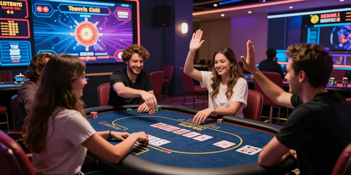 Exciting poker gaming session showcasing players winning real money, get app for thrilling experiences.
