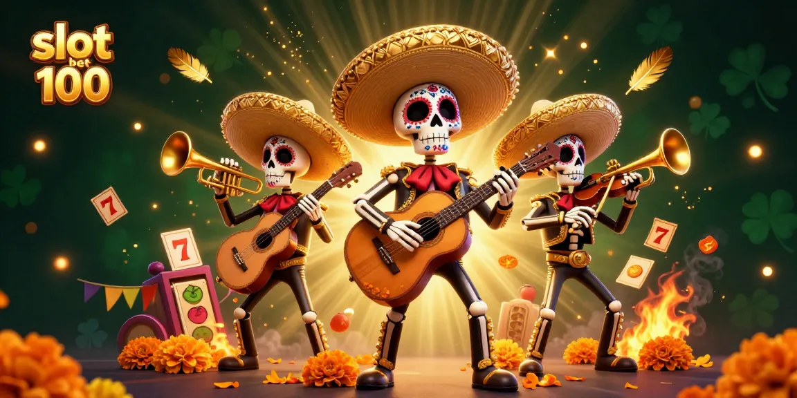 Discover winning strategies for slot bet 100 with vibrant Dia de los Muertos mariachi band.