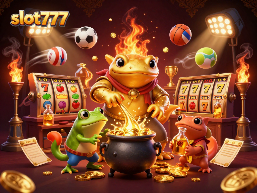 Spin to win jackpots at slot777 with a golden salamander alchemist and magical winning elements.