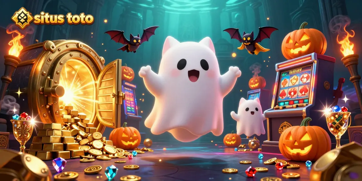 Experience thrilling jackpots at situs toto with vibrant visuals of ghostly slots and treasure.